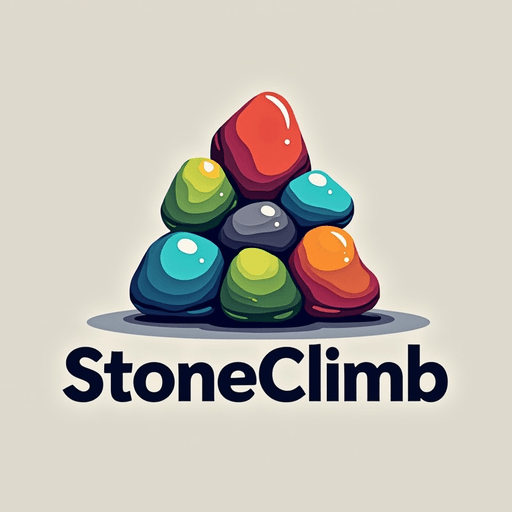 The logo depicts a colorful pile of rounded stones stacked on top of each other, forming a pyramid-like structure. The stones are smooth, shiny, and come in various vibrant colors, including red, green, blue, yellow, and orange. Below the stone pile, the text "StoneClimb" is written in bold, black letters. The overall design gives a playful and dynamic feel, suggesting themes of adventure, challenge, or growth.