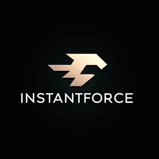 The logo for "InstantForce" features a stylized, geometric design of an eagle or bird in flight, rendered in gold tones against a black background. The bird shape is abstract, symbolizing speed and power, with sharp lines that convey a sense of movement and agility. 