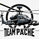 ‘Team Apache’, Apache helicopter, missile fired, with hellfire missile. Black and white color 