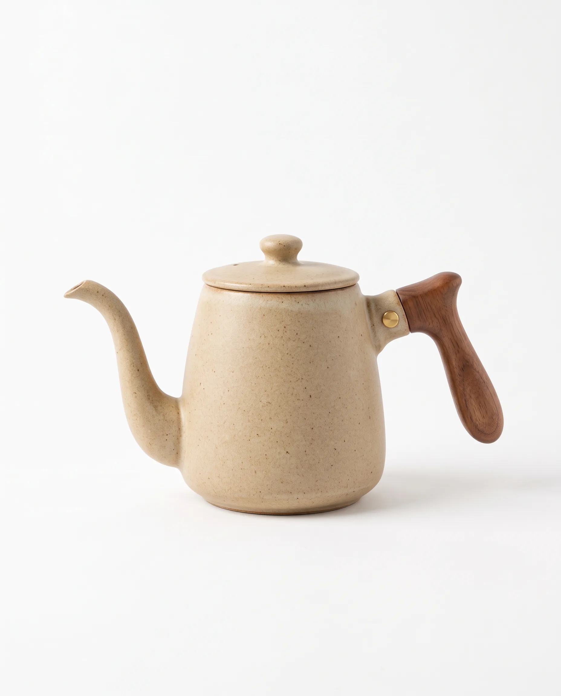 Sandy ceramic kettle with a walnut handle