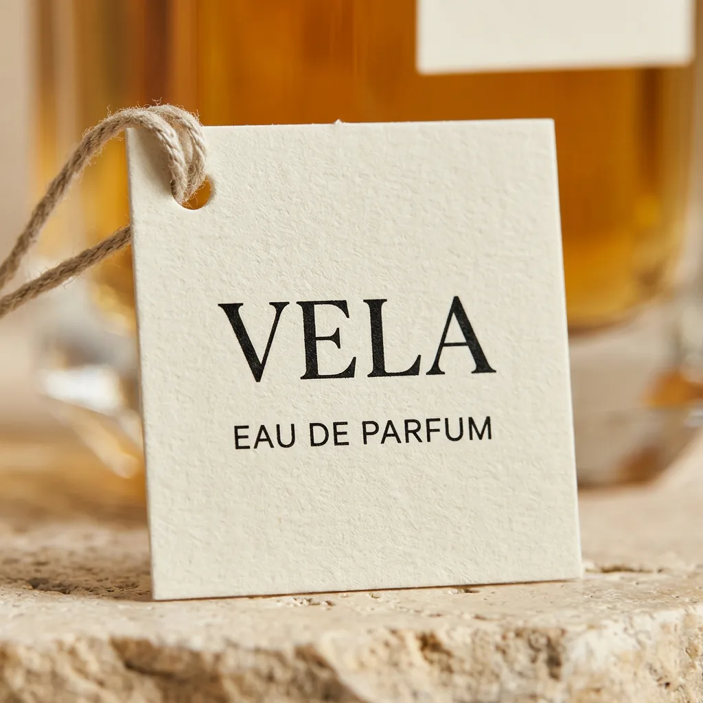 VELA lettering with a crop mark, kerning checked up close — variation 4