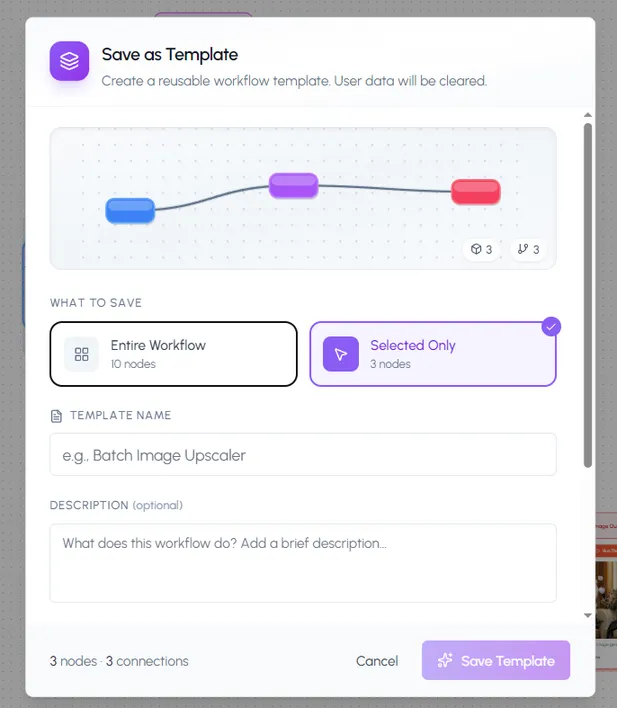Saving a workflow as a reusable team template