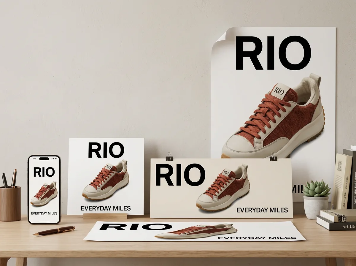 A RIO poster with exact type, margins, and the same sneaker — variation 2