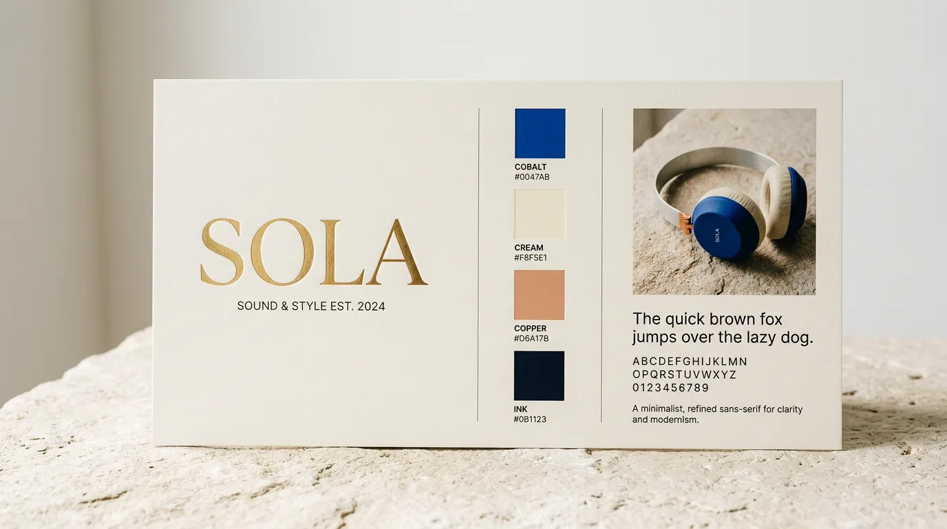 Brand colors, type, and the product on one board