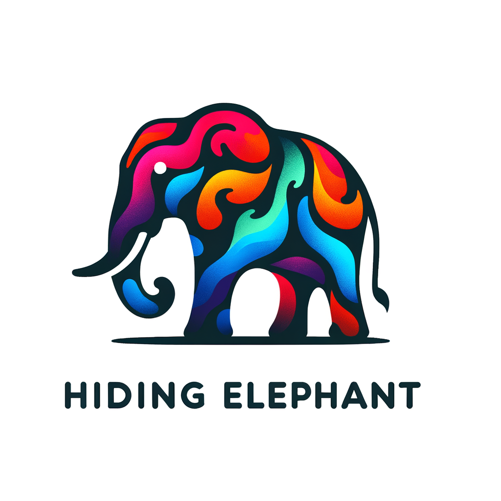 AI Logo Design by Hiding Elephant for elephant hiding in colors with text hiding elephant